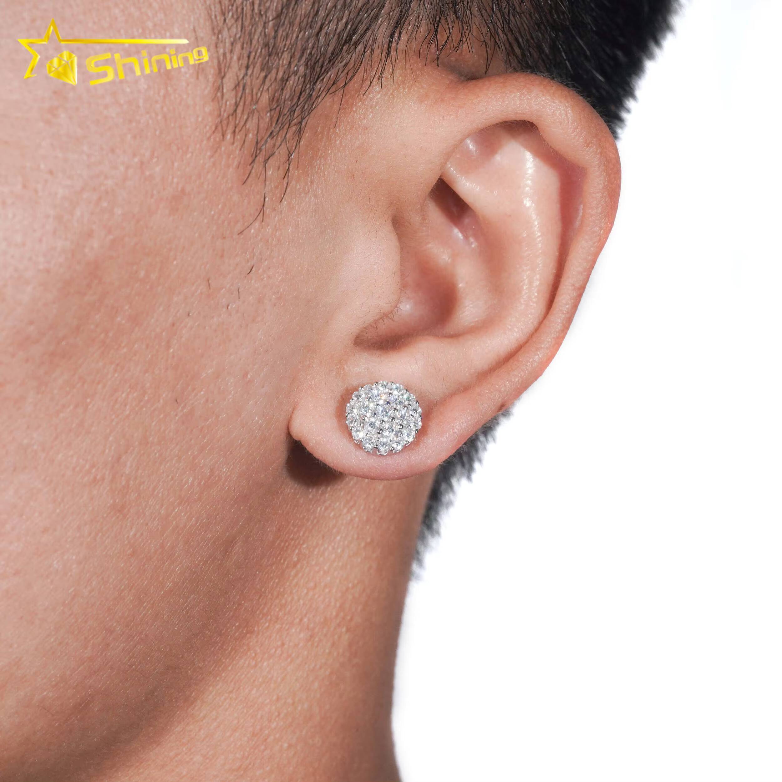Pass Diamond Tester GRA Certified Stocks VVS Diamond Fully Iced Out 925 Silver Jewelry Moissanite Stud Earrings