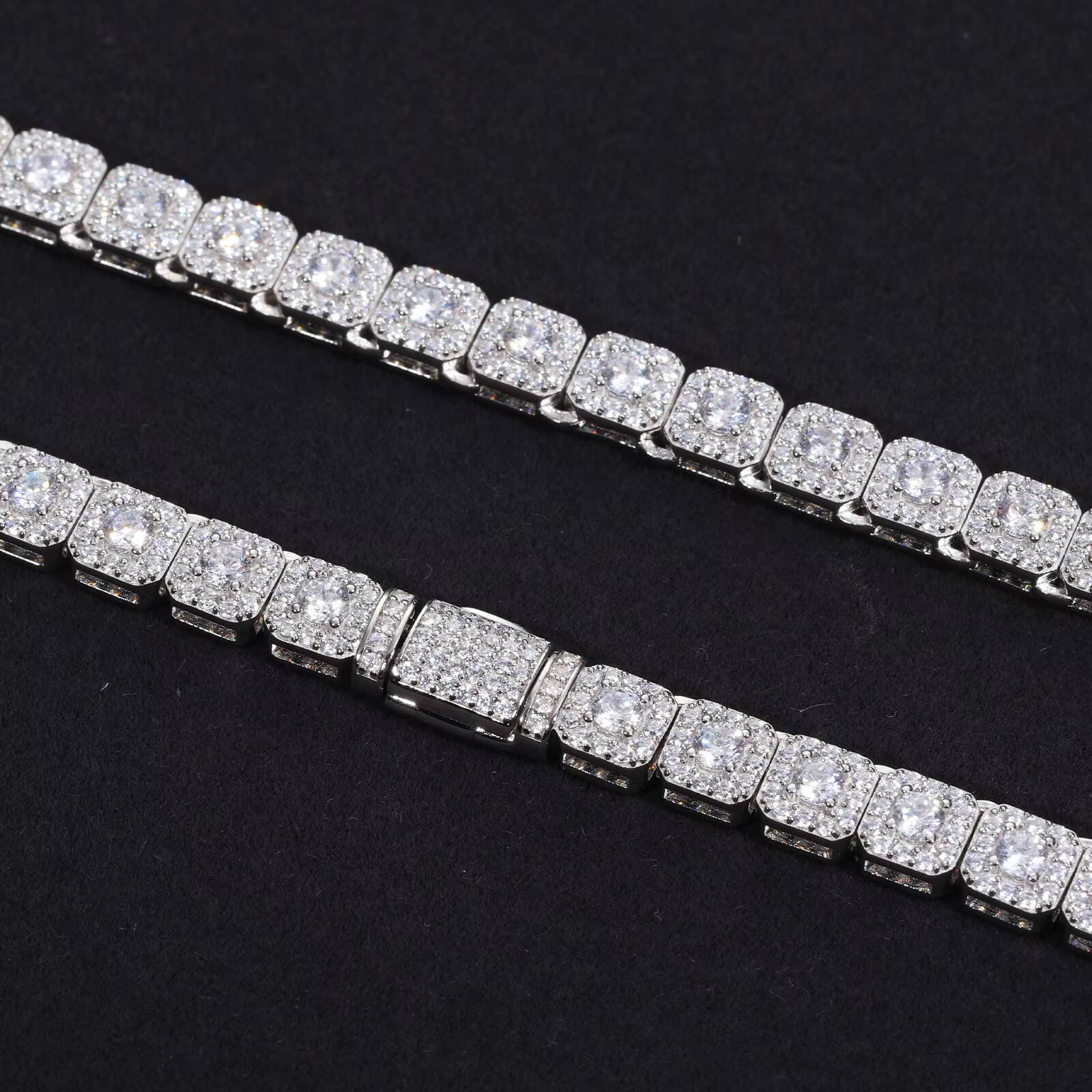 Fashion Hip Hop Jewelry Mens 6mm 925 Sterling Silver Micro Clustered VVS Moissanite Diamond Iced Out Halo Tennis Chain Necklace