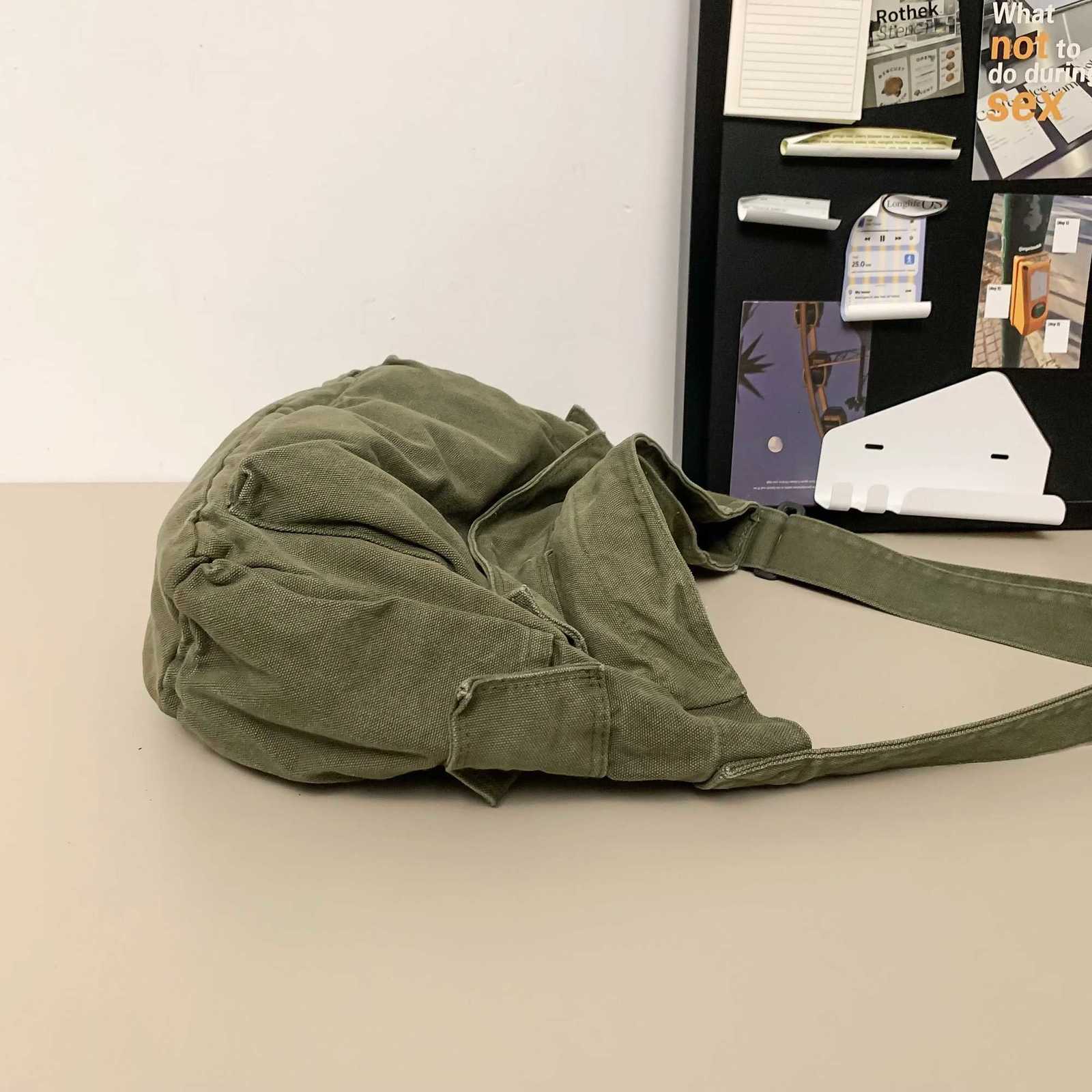 Washed Canvas Shoulder Bags Large Capacity Cotton Biker Bags Korea Style Cloth Satchels Women 100% Cotton Pastoral Tooling Bags Y250730