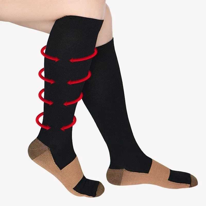 2 Pairs Compression Socks Women Men Varicose Copper Anti Fatigue Pain Relief Graduated Unisex Knee High Stockings 15-20 MmHg Z250731