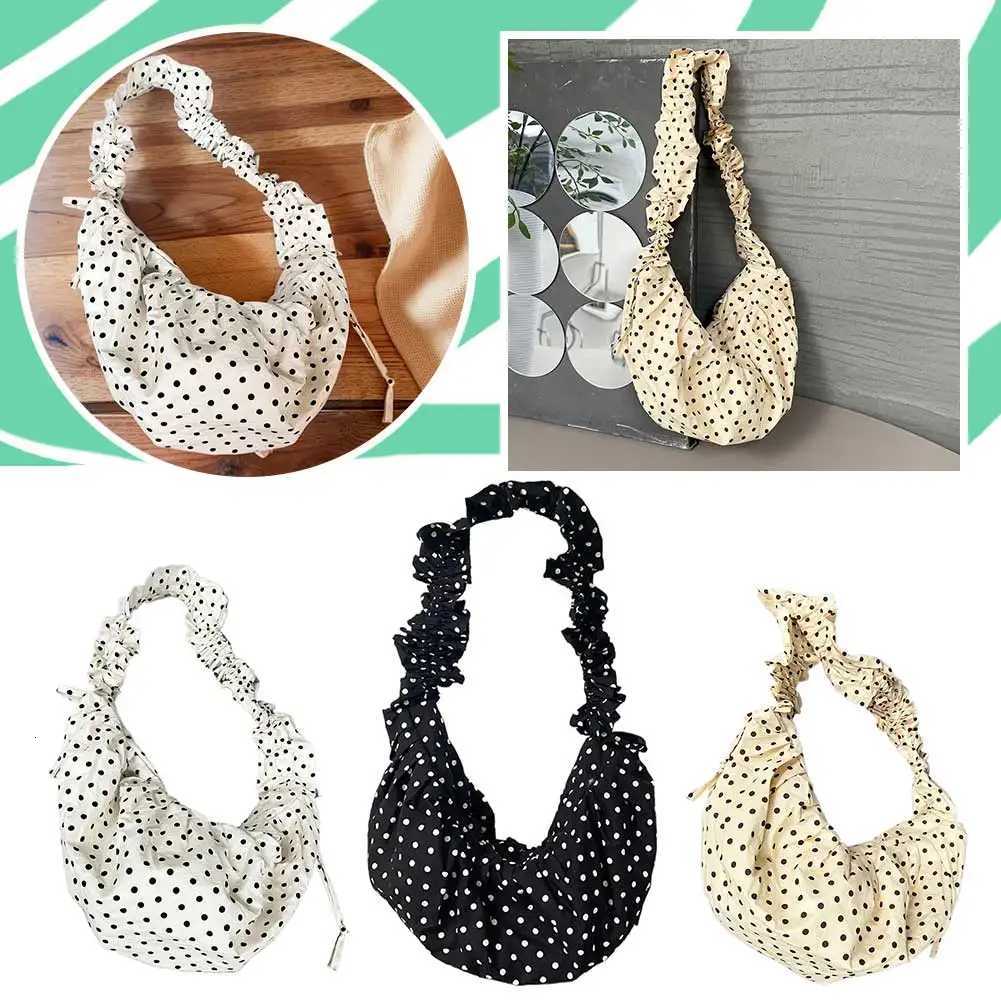 Women Chic Underarm Bag Large Capacity Polka Dot Pleated Dumpling Bag All Matched Vintage Small Tote Bag for Party Vacation Y250730