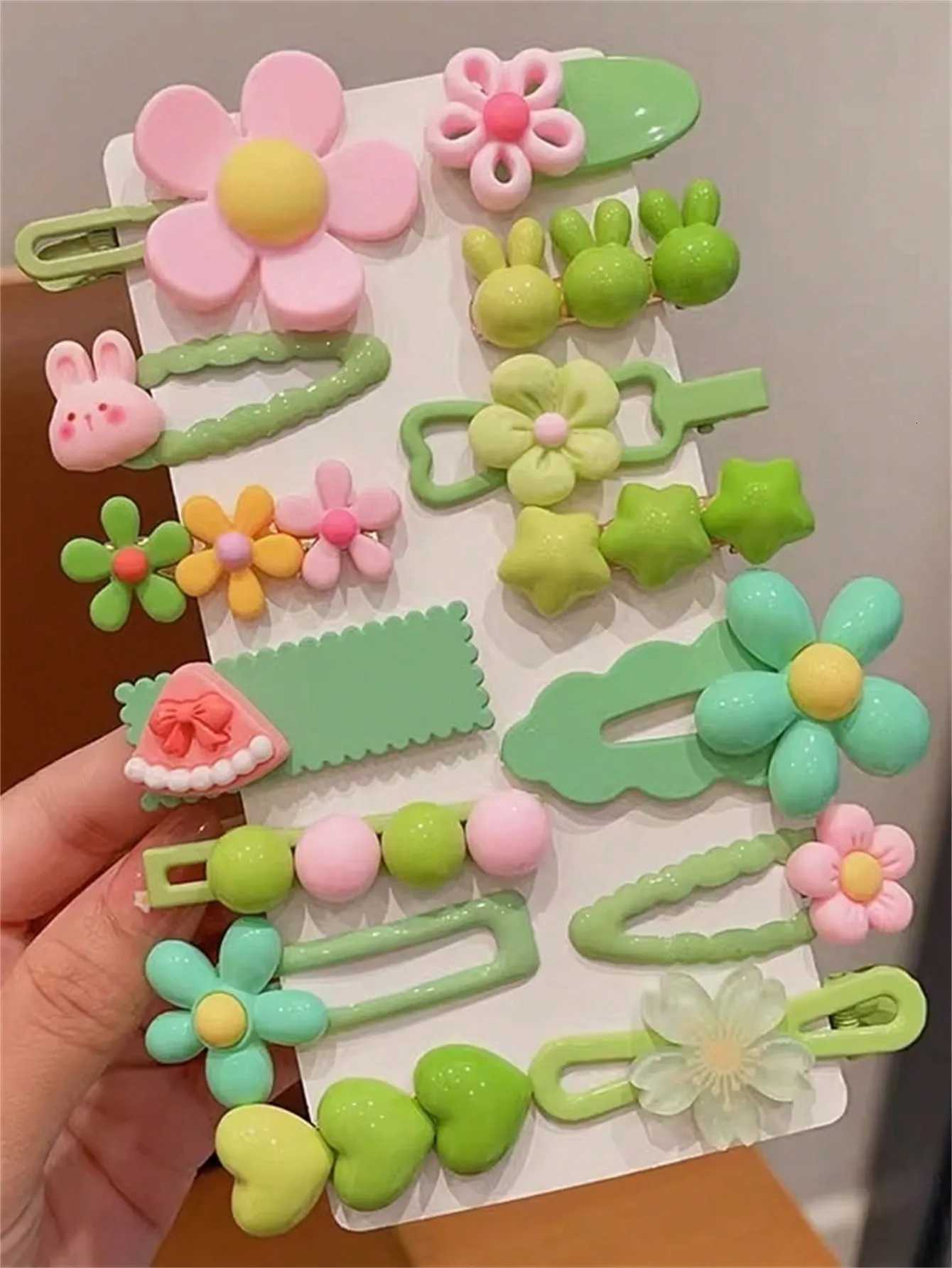 14-piece Hairpin set Ladies Pink Hairpin Floral side clip Colorful hairpin Cute candy color hairpin clip Headpiece R250730