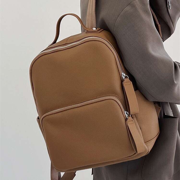 New Top Layer Cowhide for Women Large Capacity ISN Style Student Travel Backpack designer bag B5