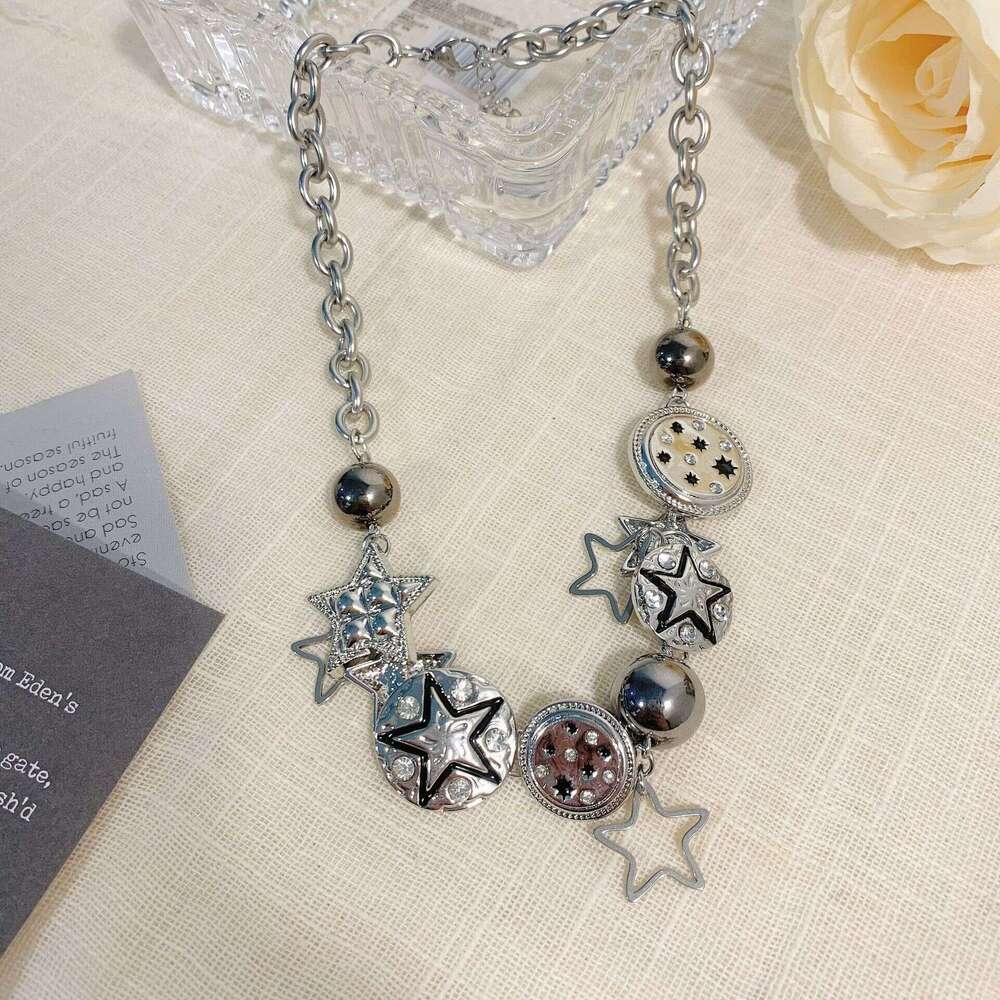 FUXIN Chinese Punk Star Titanium Steel Necklace Niche Design Exquisite Vintage Button Splicing Choker f95