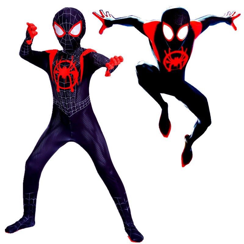 Children's dark night hero style one-piece tight-fitting suit black and red spider web pattern cosplay performance costume