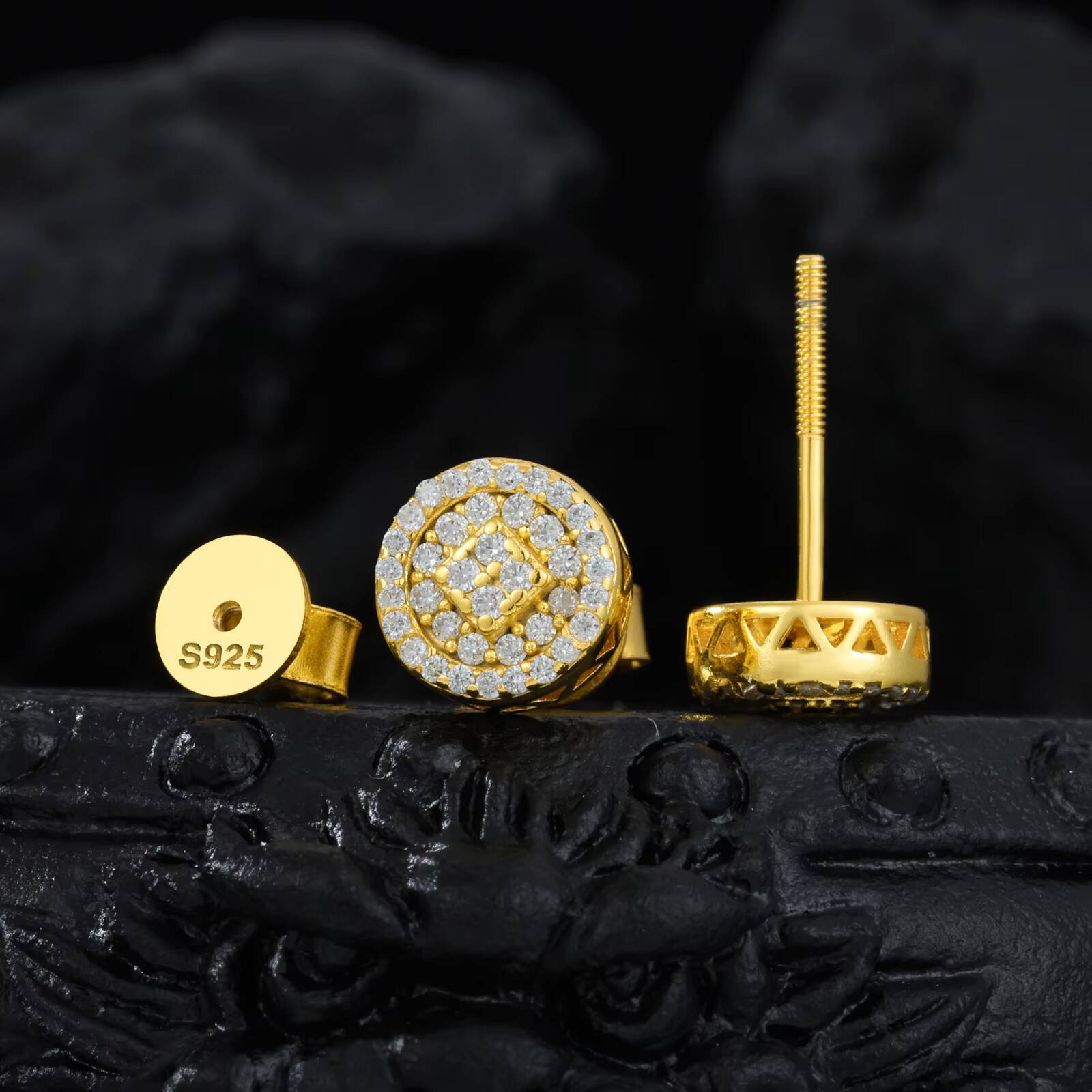 Wholesale Fashion Jewelry Gold Plated 925 Sterling Silver Micro Paved VVS Moissanite Diamond Circle Stud Earring for Men