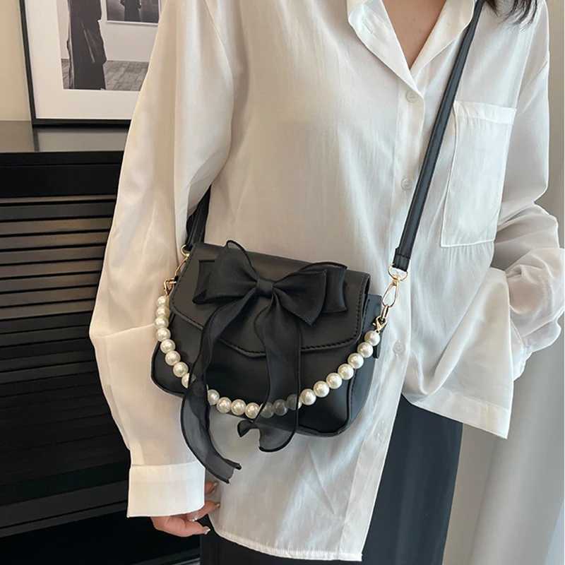 FAshion Womens Small Crossbody Shoulder Bags Lady PU Leather Messenger Bag Bow Pearls Handbags And Purses Flap Travel Bag Y250730