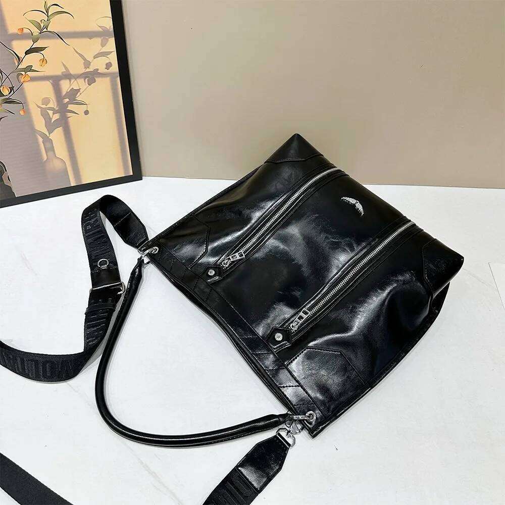 Ladies' fashion tote cracked patent leather design handbag with multiple zippers luxurious single shoulder crossbody bag
