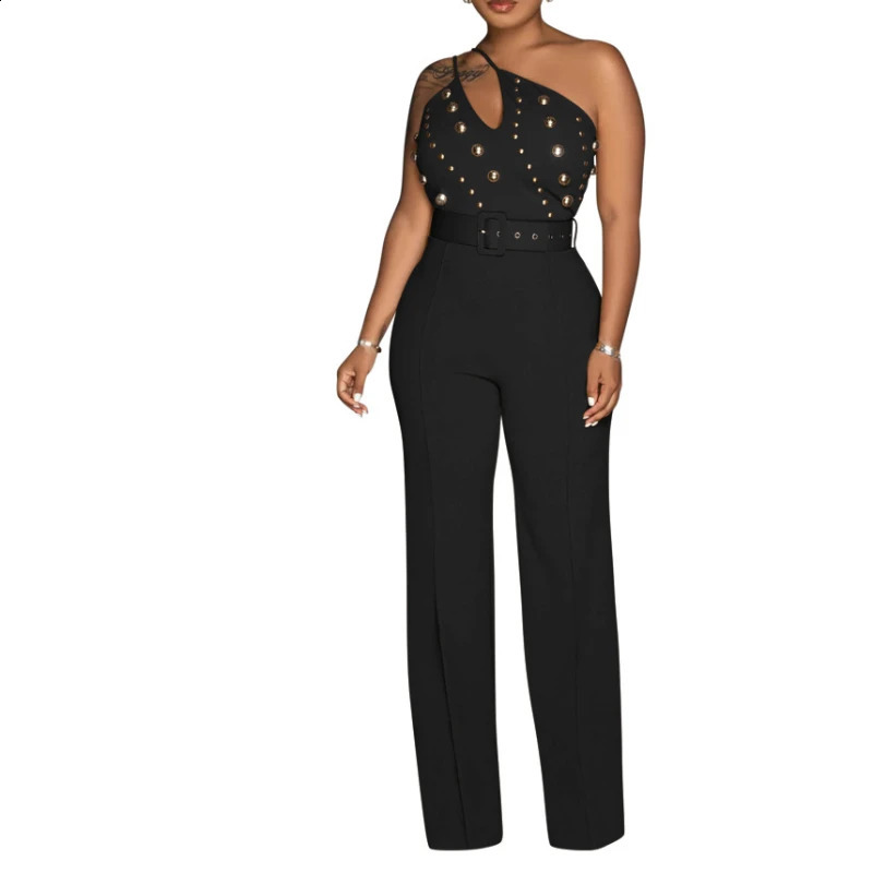 Women Jumpsuits Sexy Sleeveless Slim Fit Overalls Backless Wide Leg Long Pants Tight Waist Belt Rompers Elegant Splice 250730