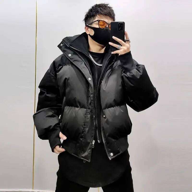 Men's Standing Collar Padded New High-end Short Two-piece Jacket Loose and Winter Design Warm Thick Bread Parkas