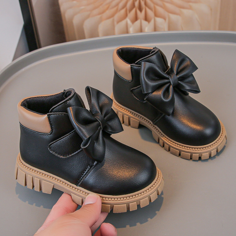 Girls bow short boots Korean cute princess style soft cute baby leather boots
