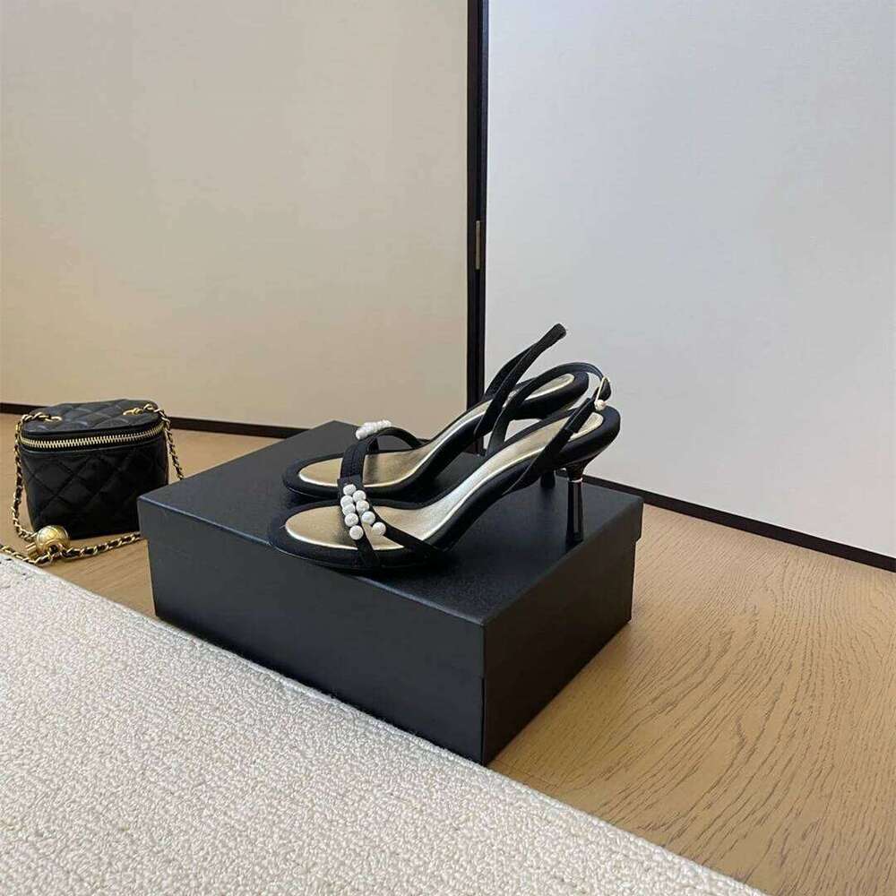 New Women Size34-41 Genuine Leather Sandals High Heels Pearl Pumps Slingbacks Summer Designer Shoes Zapatillas De Mujer bd8