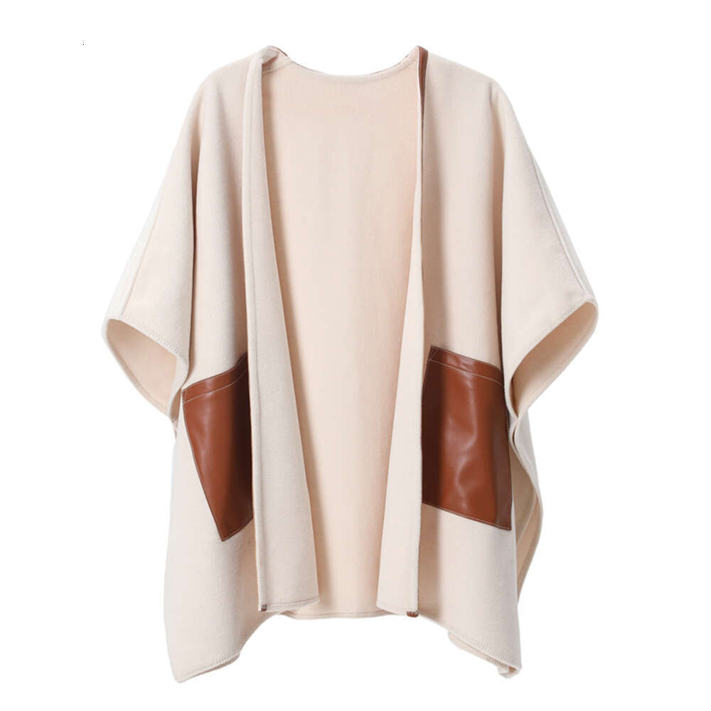 2025 New Mid-to-High-End Autumn Winter Solid Color Leather Pocket Cross Shawl