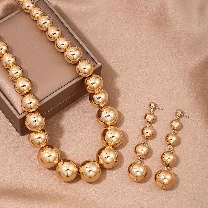GWOOMY Bold Statement Beaded Chunky Metal Necklace & Earrings Set for Women - Perfect for Parties, Nightclubs, Daily Fashion Accessories