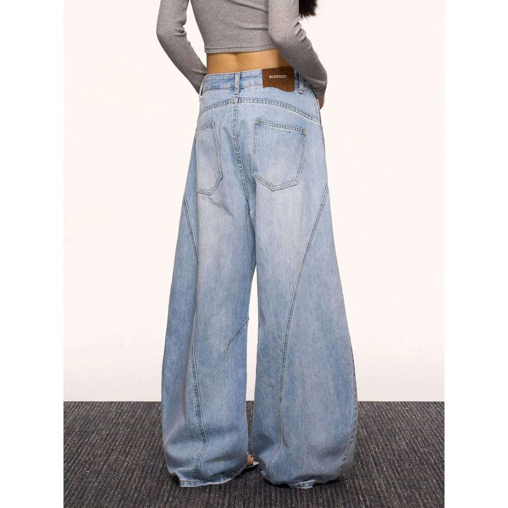 Design Sense Curved Knife Jeans For Women's Spring And Summer Korean Version Loose Straight Slimming Wide Leg Pants 250728