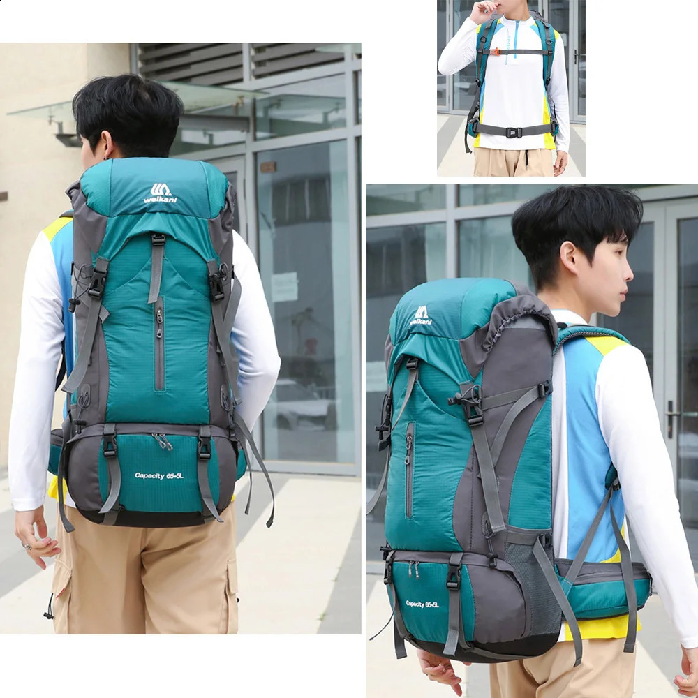 70L Nylon Camping Backpack Travel Bag With Rain Cover Outdoor Hiking Daypack Mountaineering Men Shoulder Bags Luggage 250729
