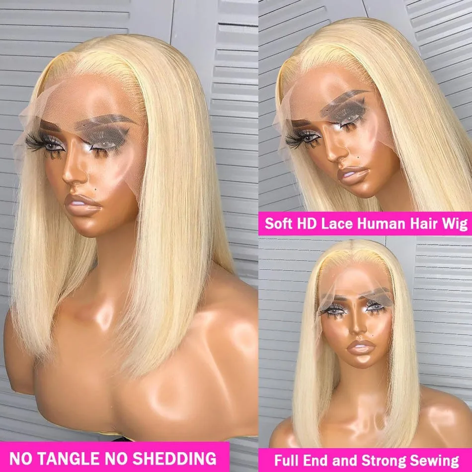 Blonde Bob Wig Human Hair 613 Lace Front Wigs raw virgin Hair 5*5 HD Lace closure Frontal Wig PrePlucked Short Straight Bob Wig