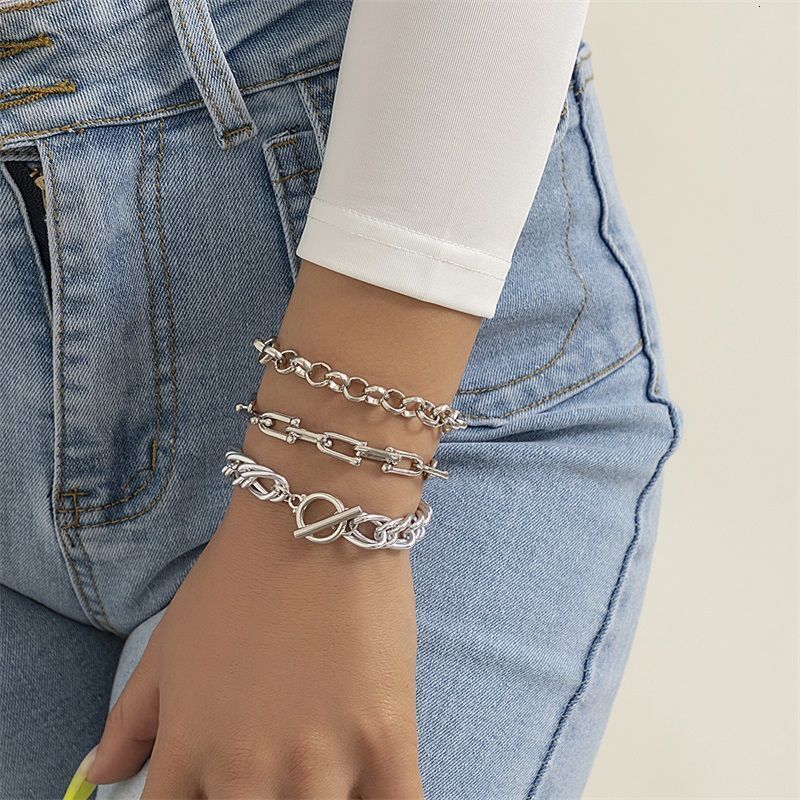 Bracelet Set For Women Designer Bracelet Madam Style Personality Exaggerated Multi-layer Hollow Metal Bracelet Hip-hop U-shaped Buckle Stackable Brace
