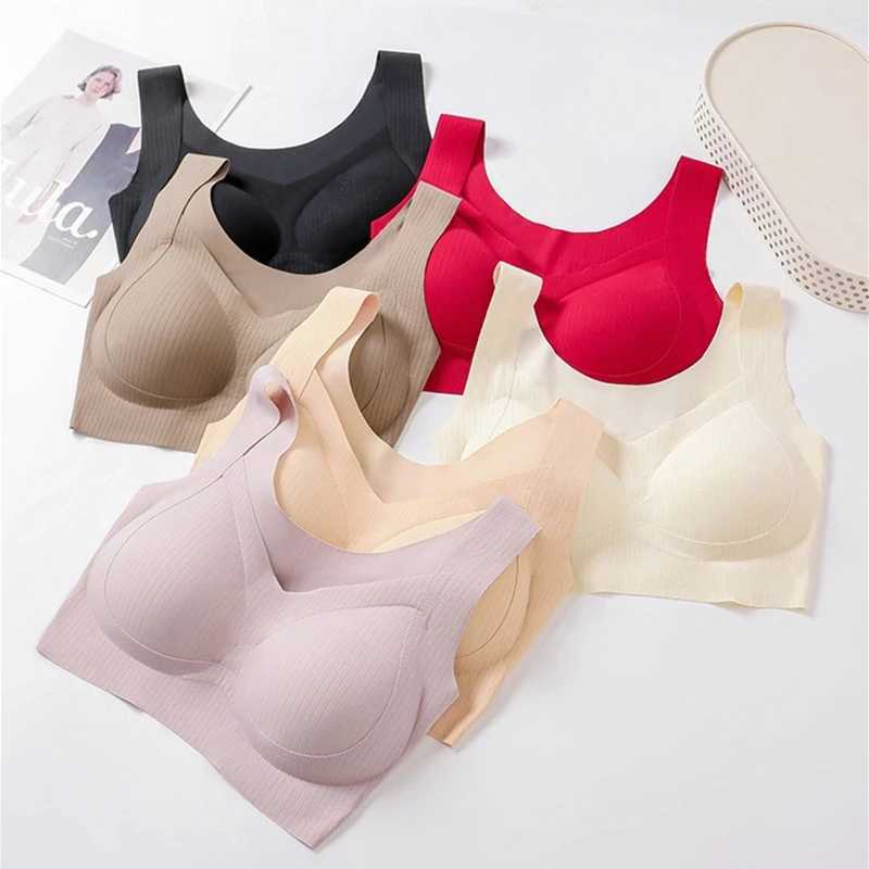 Comfortable One-piece Traceless Fixed Cup Womens Underwear Beautiful Back Sports Vest Sleep Large Size Bra Thin Z250730