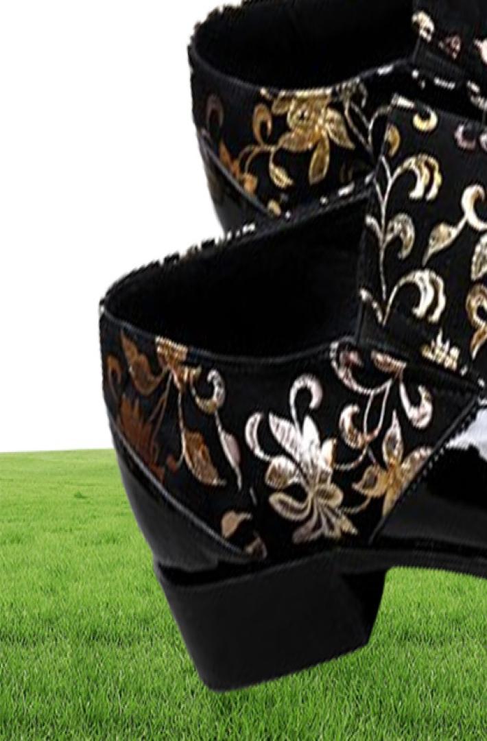 Men dress shoes luxury suede pointed toe printing gold flowers patent leather dress wedding formal shoes business loafers man6244699