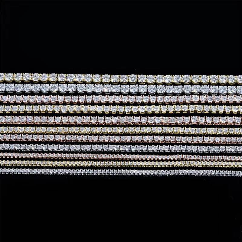 2/3/4/5mm 925 Silver Hip-hop Choker Tennis Chain Bracelet Fashion Jewelry D Color Moissanite Necklace for Men