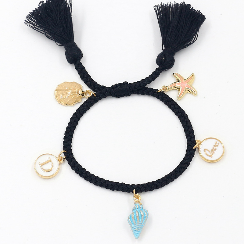 Japan and Korean Style Woven Silicone Anklet Bracelet with Starfish Shell Pendant, Tassel Accent Beach Anklet for Women