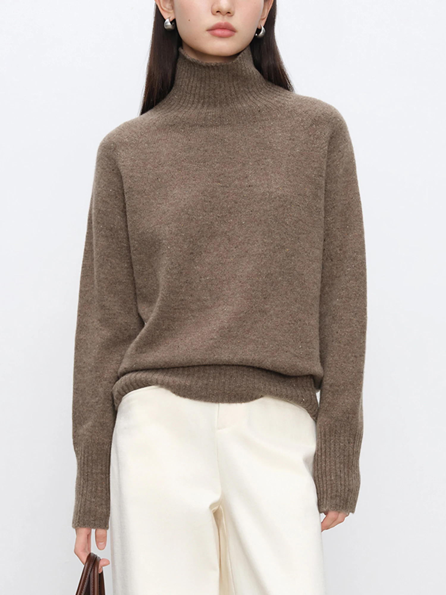 4 Colors Women Turtleneck Pullover Sweater 97% Wool Beige Simple AllMatch Sweaters Female Winter Warm Tops 24ZQ94438 250731