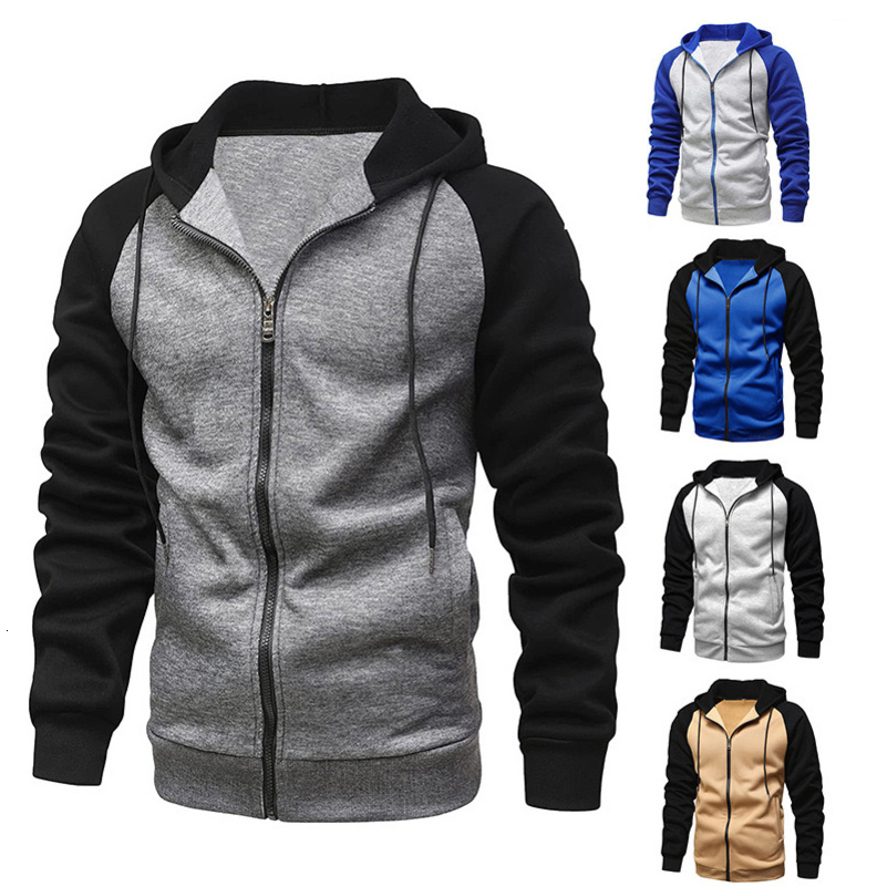 AutumnWinter Men ZipUp Color Block Hoodie with Casual Stylish Durable Top Raglan Sleeves Sweatshirt for Men w250729