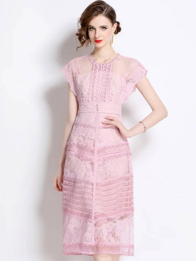 New Fashion Embroidery Flower Summer For Women O-Neck Sleeveless Elegant Lace Patchwork Runway Long Dress Vestidos dongdumaoyi