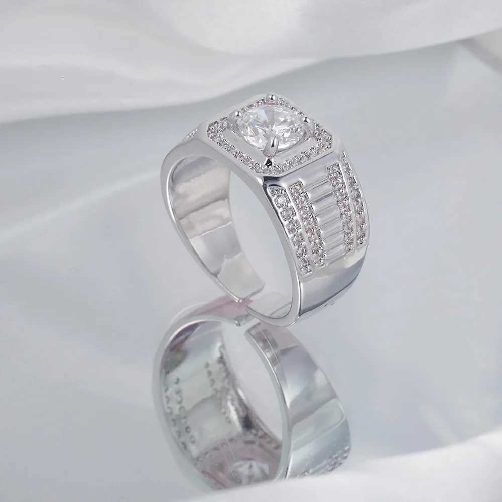 925 Sterling Silver Jewelry Luxury Round Cubic Zircon Rings for Men Classic Wedding Ceremony Ring Male Hip Hop Accessories y250730