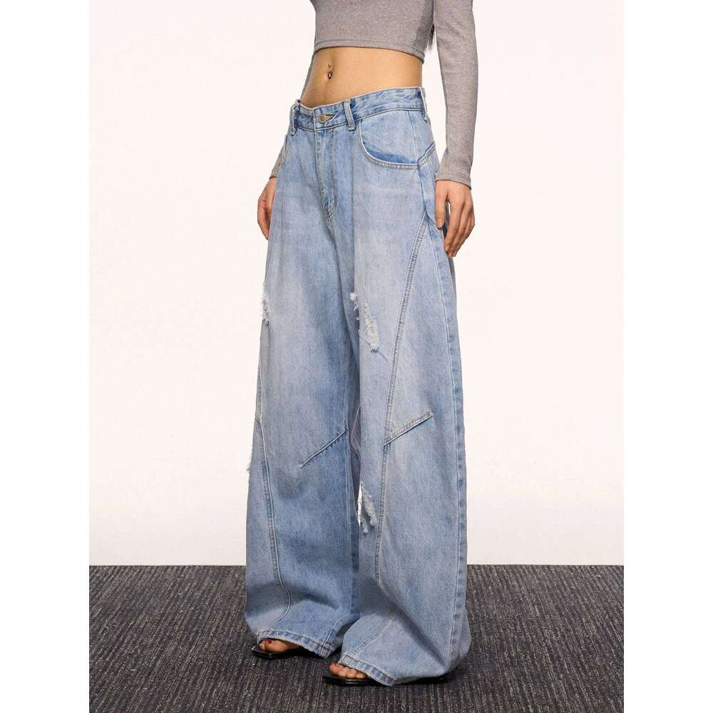 Design Sense Curved Knife Jeans For Women's Spring And Summer Korean Version Loose Straight Slimming Wide Leg Pants 250728
