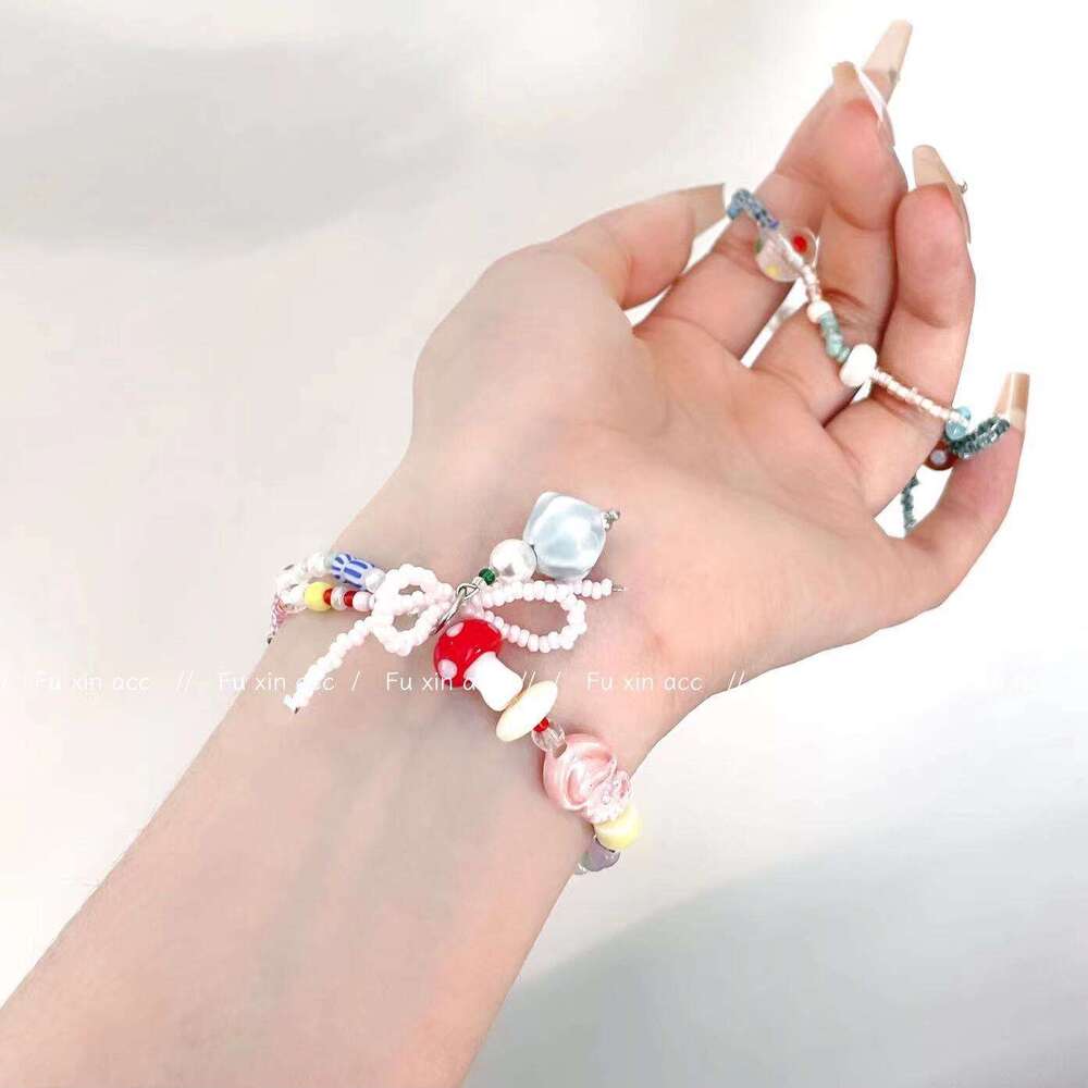 Summer Dopamine Colorful Beaded Unique Design Mushroom Bracelet Sweet Cute Jewelry f27