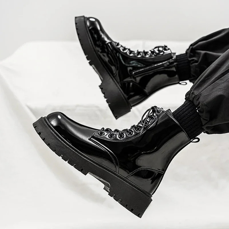 High Top Casual Boots Mens Shoes Fashion Thick Bottom Motorcycle Ankle Boot for Men Winter Boots Man Shoes Lace-Up 250729