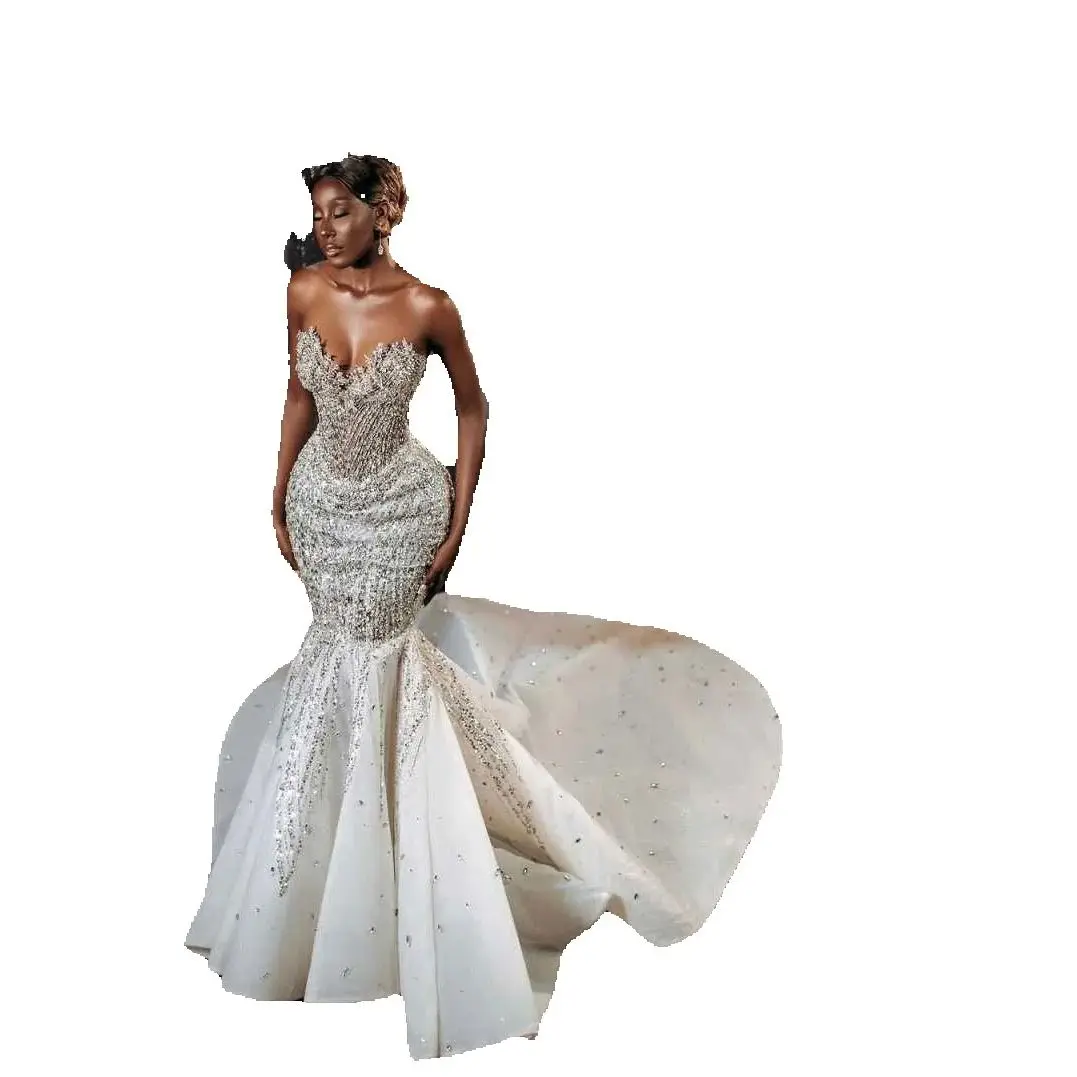 Sexy Mermaid Evening Dress Sequined Crystal Beads Split Special Occasion Prom Dress Party Sweep Train Prom Gowns Size Customized vestido de novia H251