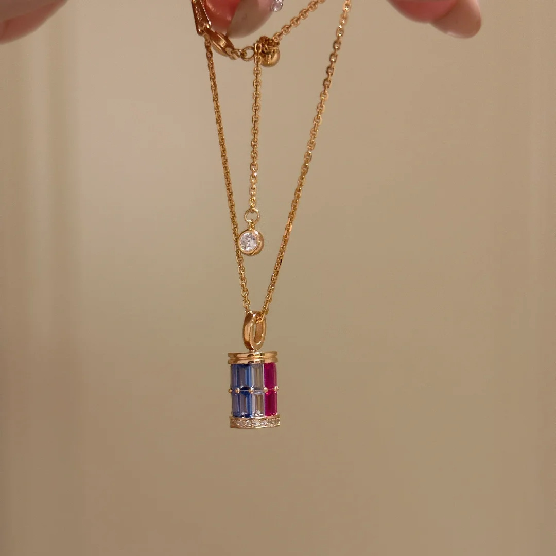 2025 Choucong Ins Top Sell Cylinder Pendant Vintgae Jewelry 18K Gold Fill Princess Cut Colorful 5A Cubic Zircon CZ Diamond Lover Women Elegant Clavicl