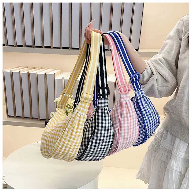 Casual Plaid Hobos Shoulder Bags for Women Large Capacity Commuter Ladies Phone Messenger Bag Summer Travel Handbags Purse Y250730