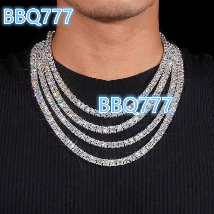 Hot Sale 3Mm 4Mm 5Mm Vvs Pass Diamond Tester Iced Out Chain Tennis Necklace White Gold 925 Sliver Custom Moissanite Tennis Chain