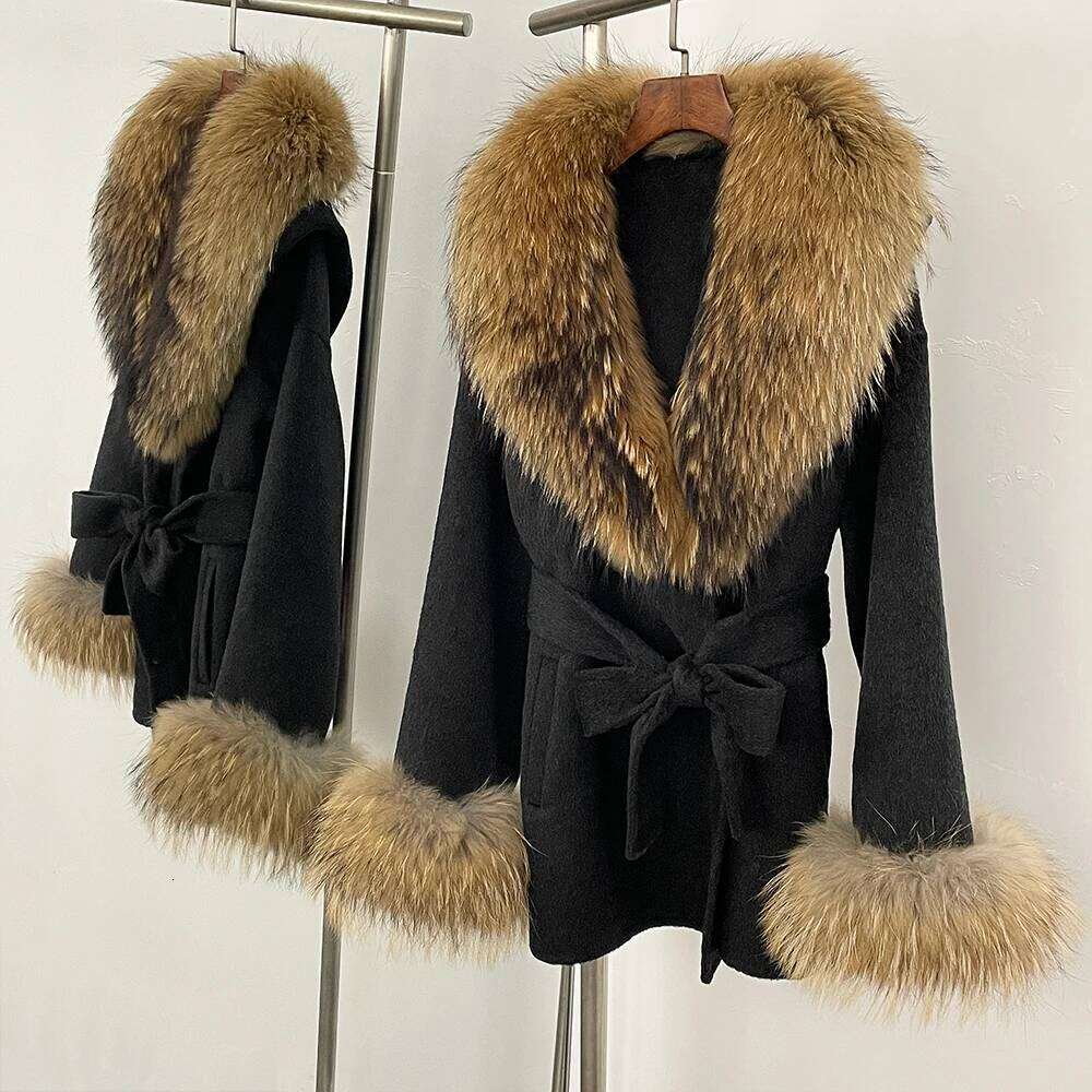 Designer Clothing Debai88 2025 New Winter Clothing Women Natural Fox Woolen Jacket Commute Belt Real Fur Wool Coat Female Fashion Outerwears Fashion