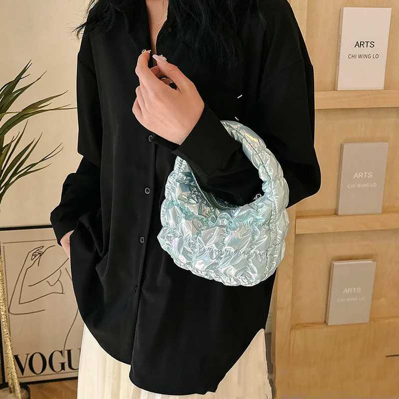 Korea Pleated Silver Cloud Bag 2024 fashionable Armpit Mini Handbag Ruched Designer Tote Bag Solid Color Top Handle Bags Y250730