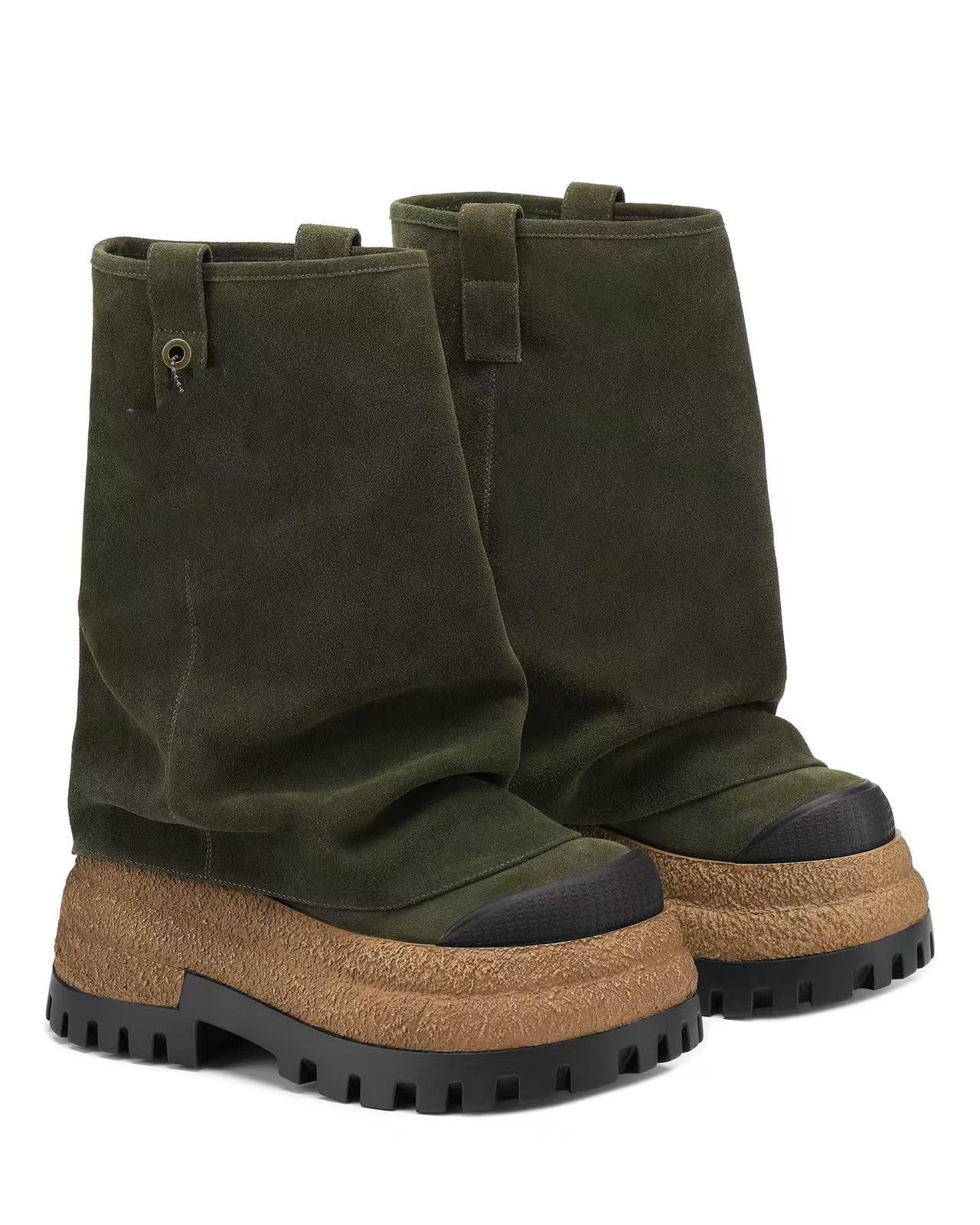2025 New Women's Retro Chunky Sole Mid Heel Knight Boots - High Shaft PU and Suede Ankle Boots for Fall (Multi-Color)