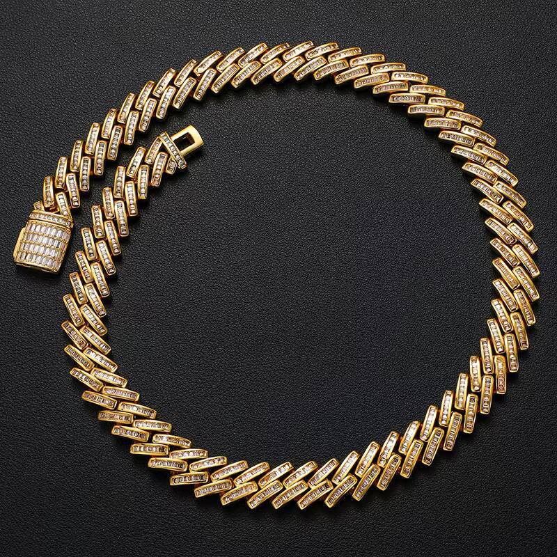 Wholesales Price Men Jewelry 14.6mm Gold Plated Moissanite 925 Sterling Silver Hip Hop Cuban Link Chain Necklace