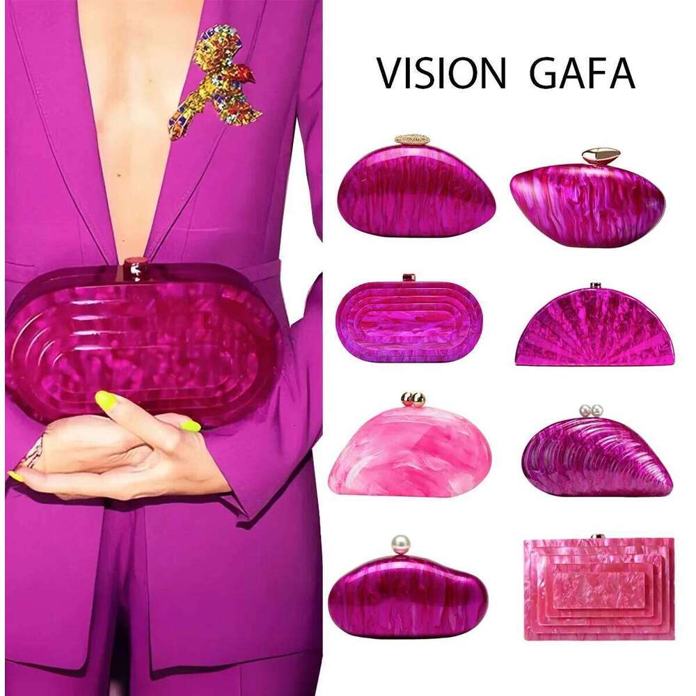 2025 Designer New Premium Acrylic Clutch Bag Pearlescent Pink Marble Pattern - Dual Mode (Handheld & Crossbody)