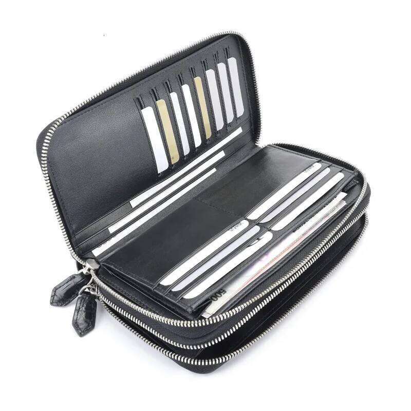 Luxury designer new crocodile men's double zipper long retro leather hand wallet niche