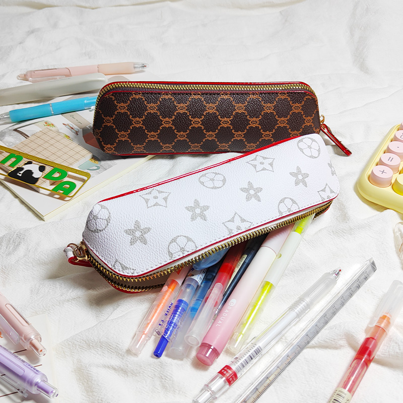 Classic printed leather stationery bag , Student large-capacity pen case ,Fashionable patterns