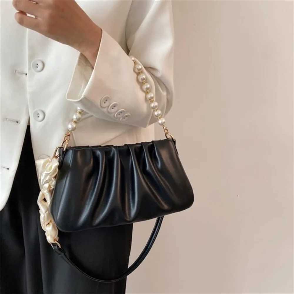 Fashion Pleated Handbags For Women Pu Pearl Bags Crossbody Bags Shopping Shoulder Bag Female Hand Bag Y250730