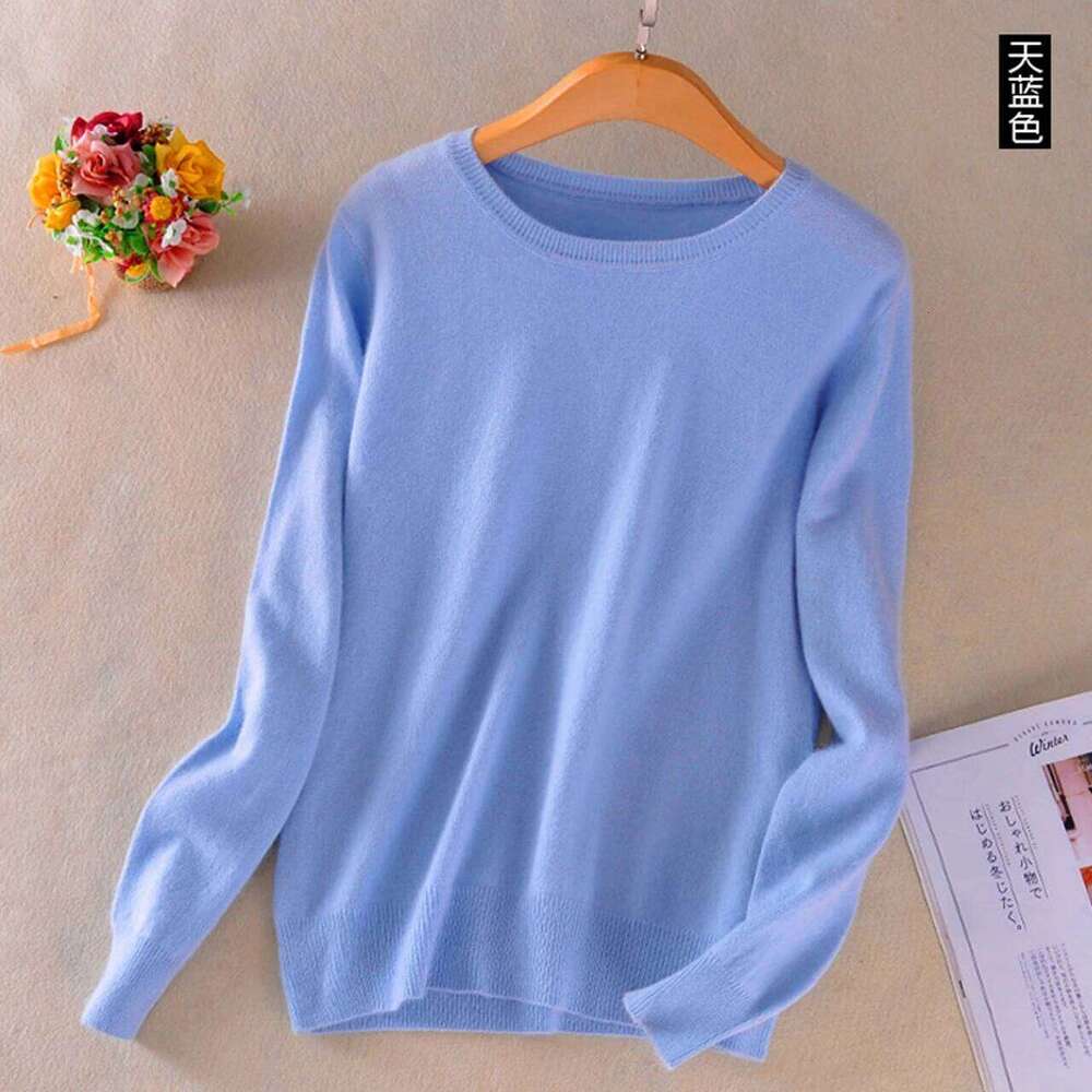 Designer Leisure High Quality Super Soft Cashmere Cotton Blended Classic O-Neck Knitted Sweater Women 2023 Autumn Winter Basics Base Pullover Pull Fem