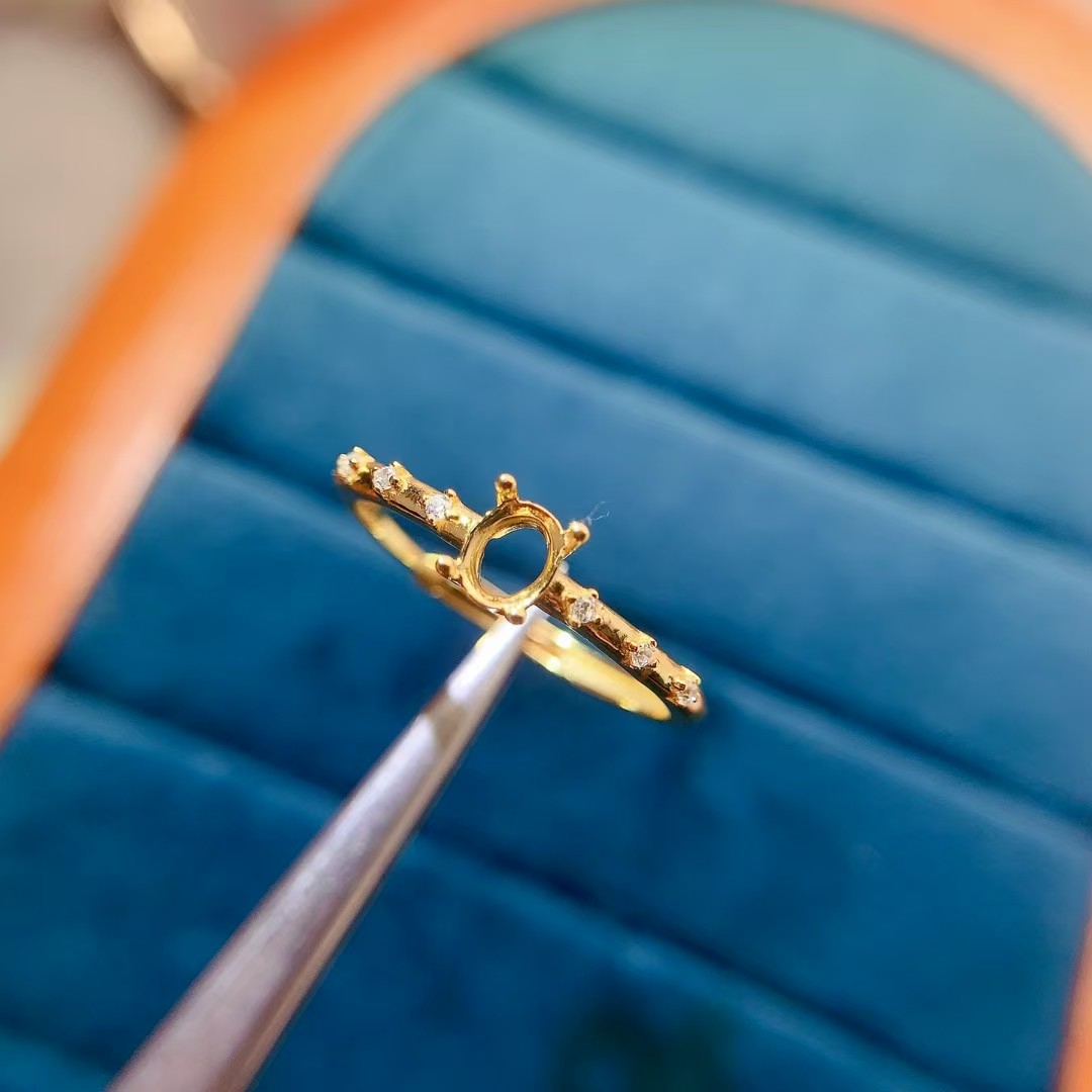 Simple design Ring setting for jewelry making 4mm*6mm oval shape gemstone Semi Mount ring setting with 18K gold plating