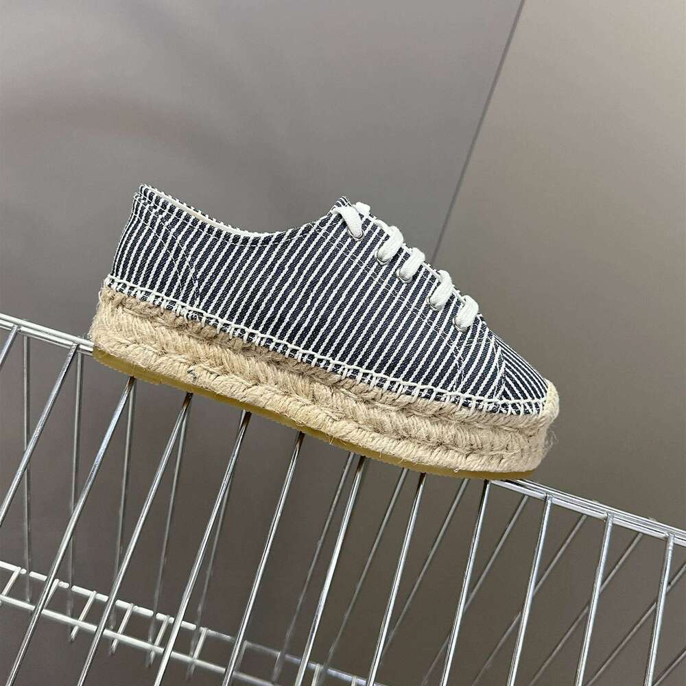 Women Canvas Sneakers Flat Platform Sports Weaving Espadrilles Round Toe Lace Up Flats Designer Shoes Zapatillas De Mujer 853