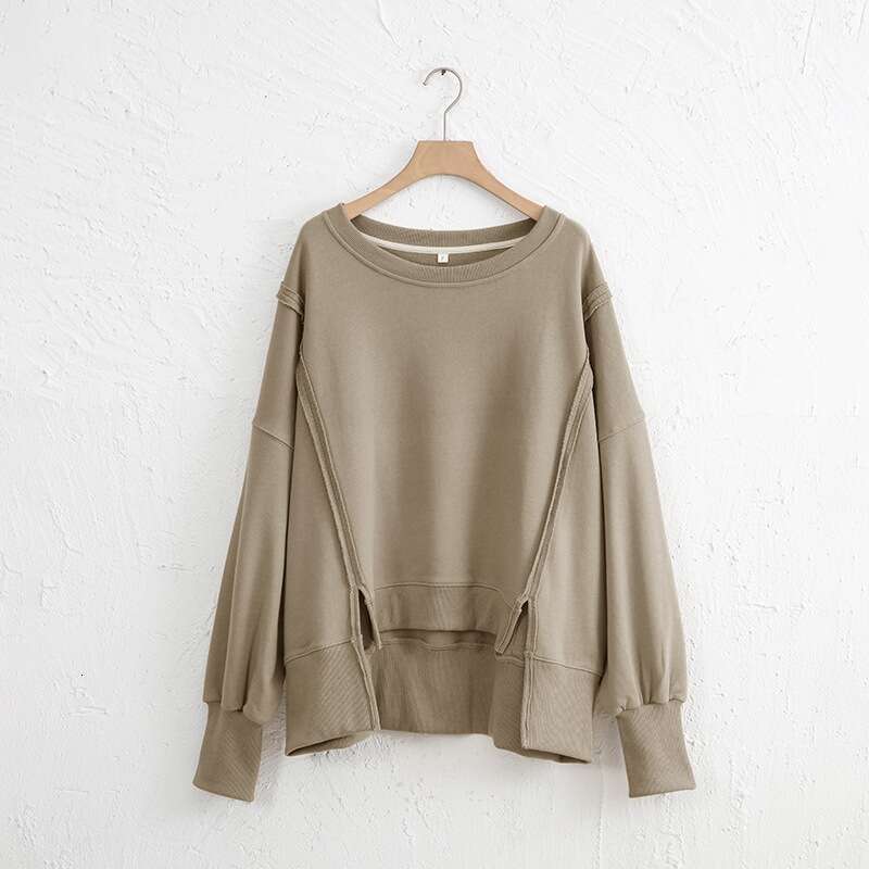 Designer Clothing 2025 Oversized Cotton Sweatshirts Long Sleeve Patchwork Open Side Streetwear Haruku Pullovers Autumn Clothes For Women