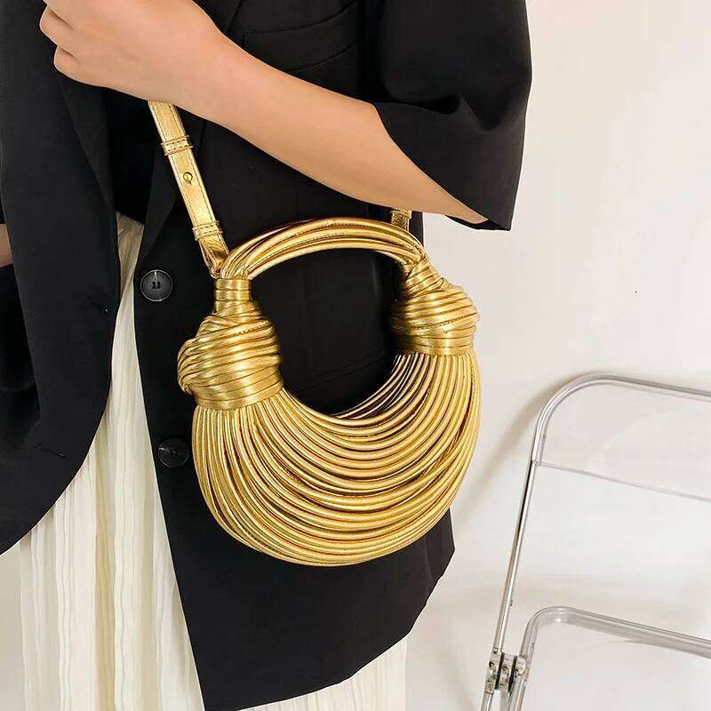 MOODS Evening For Women Golden Noodle Knot Design Dinner Party Clutch Bag 2023 Designer Purses And Handbags